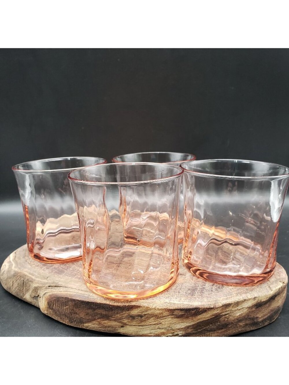 Set 4 Pink Depression Glass Tumblers Optic Swirl Lowball Glasses Vintage